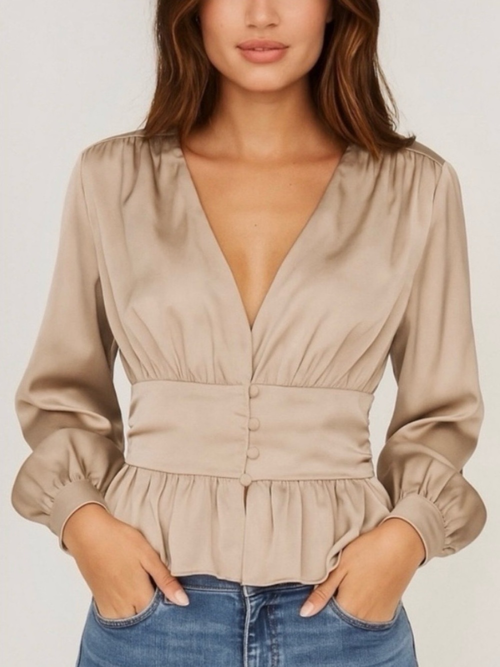 Jason Wu Satin Peplum Top in Silver/Taupe Party Cocktail Designer XS